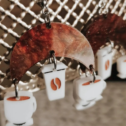 Cosmic Latte Coffee and Moon Acrylic Earrings